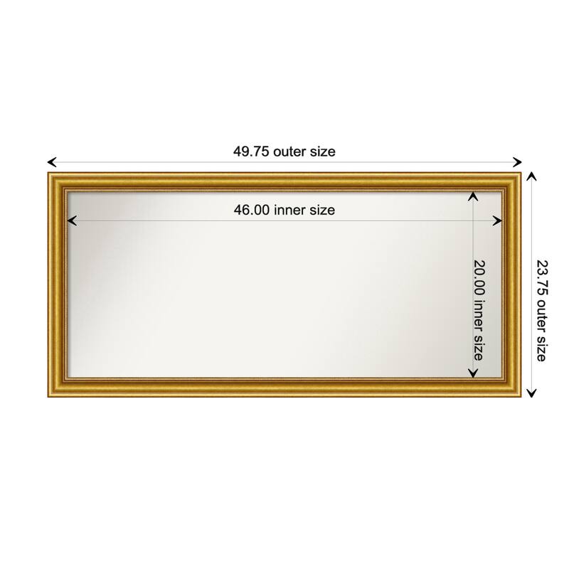 Townhouse Gold Framed Non-Beveled Custom Wall Mirror, Bathroom Vanity Mirror - Outer Size: 49.75 x 23.75