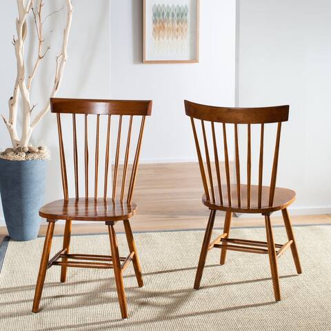 SAFAVIEH Dining Country Lifestyle Spindle Back Dark Oak Brown Dining Chairs (Set of 2) - 20.5" x 21" x 36"