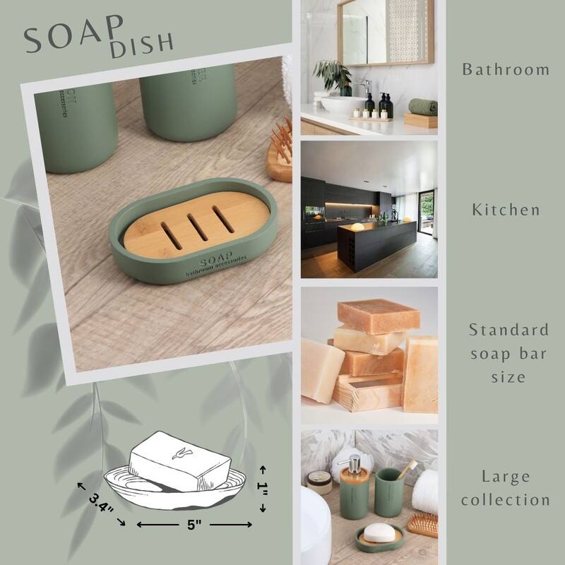 Chic Polyresin Soap Dish with Draining Bamboo Insert - 5 L x 3.4 W x 1 H