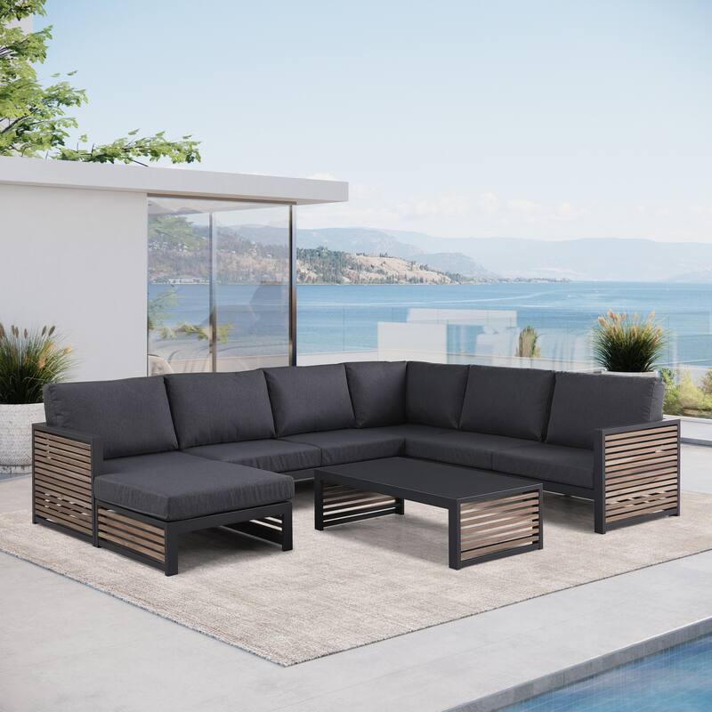 Cadora Teak 5 - Person Outdoor Sectional Seating Group- Right Hand Facing