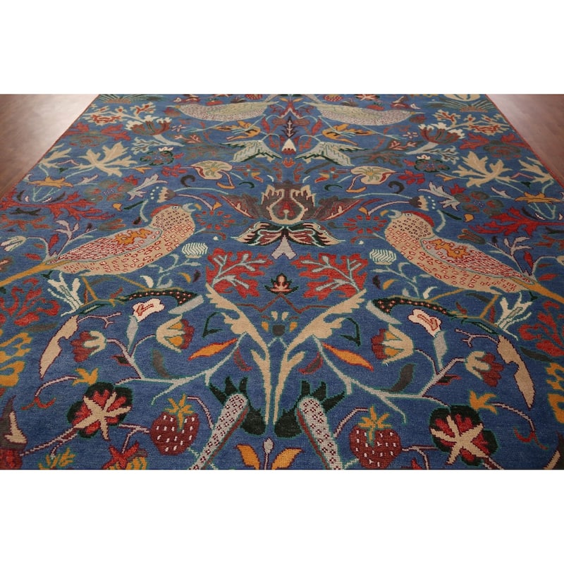 Animals Design Blue Ziegler Oriental Area Rug Hand-Knotted Wool Carpet - 9'11" x 13'8"