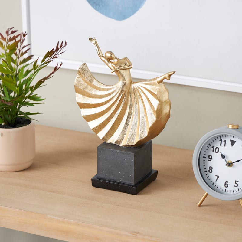 Gold Polystone Dancer Decorative Sculpture with Black Square Base - Gold