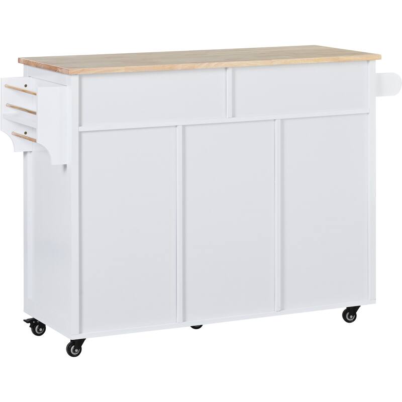 Kitchen Island on Wheels w/ 8 Handle-Free Drawers & Flatware Organizer