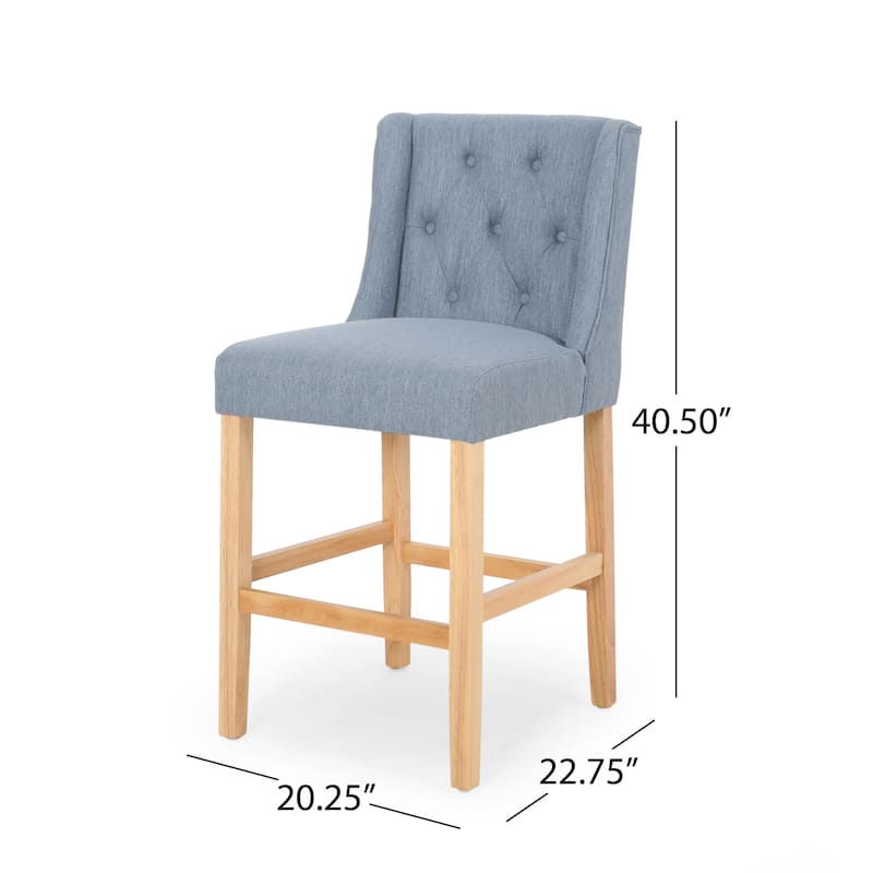 Modern 27" Set of 2 Bar Stools with Button-Tufted Wingback, Nailhead Trim, Solid Wood Legs for Bar Counter Dining Room
