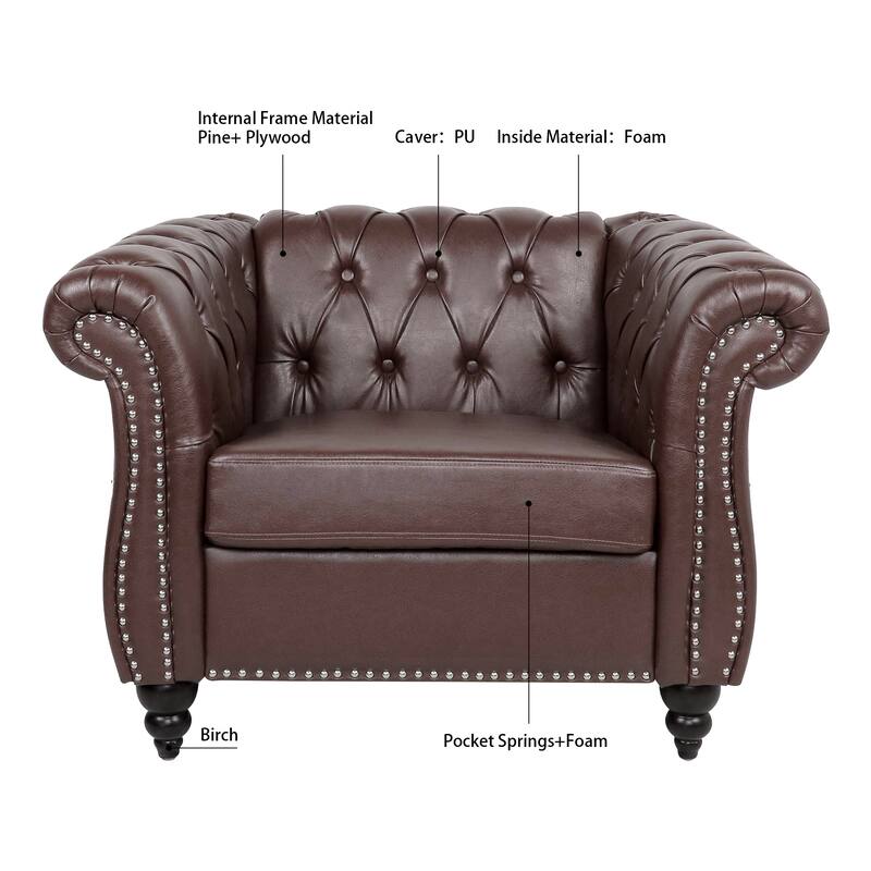 HCHAIRH Tufted Rolled Arm Seater Sofa Chair For Living Room