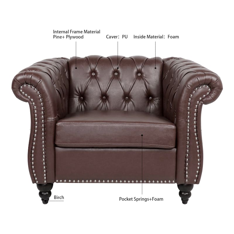 PU Leather 1-Seater Sofa with Pocket Springs