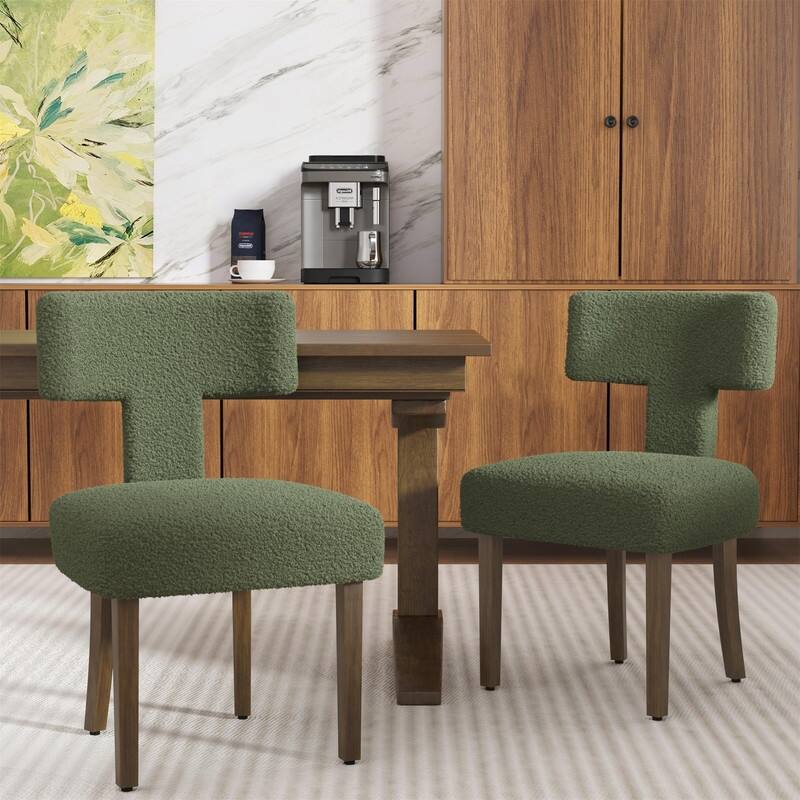 Dining Chairs Boucle Fabric Lamb Upholstered T-Shape (Set of 2)