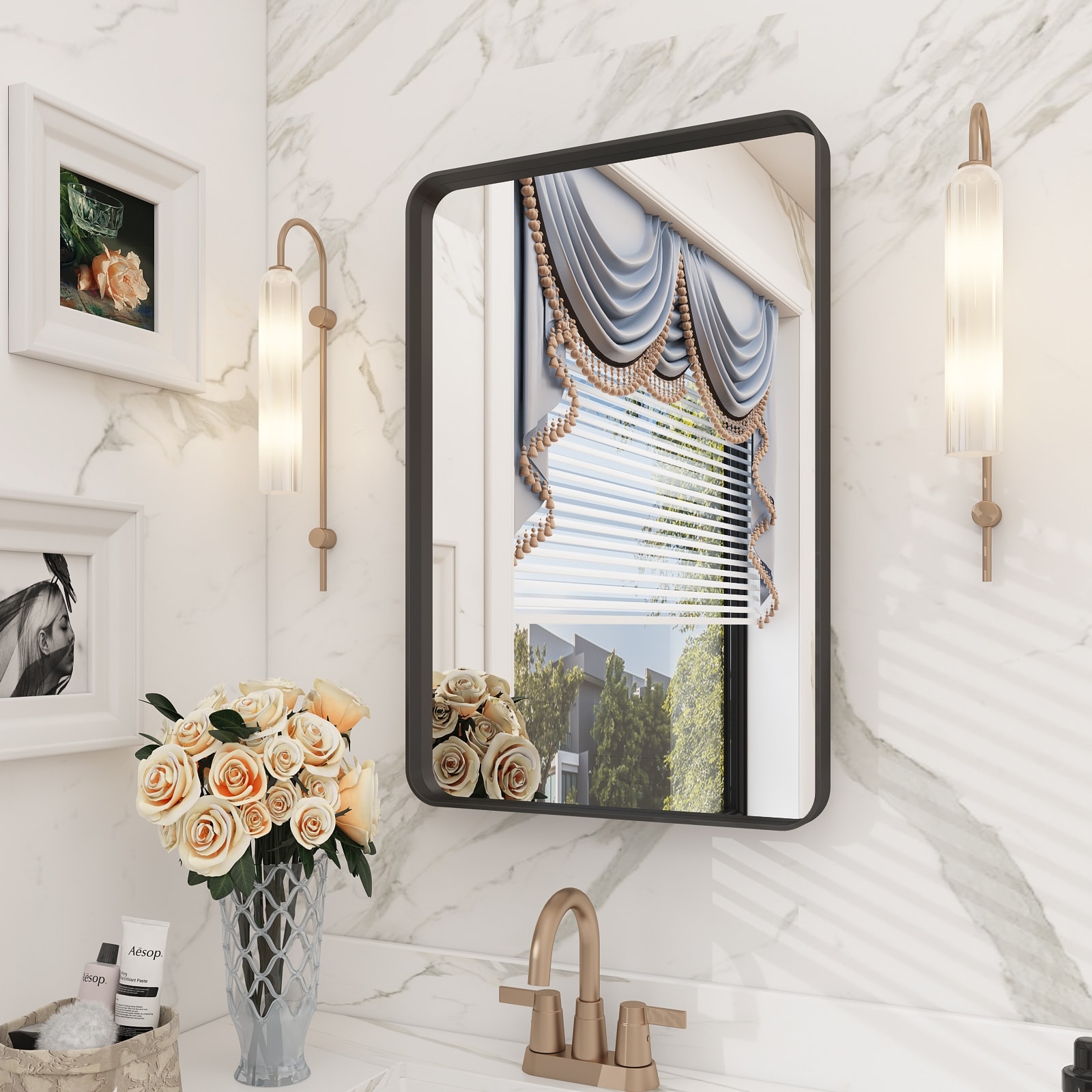 Deep Frame Aluminum Dimmable Tempered Glass Wall Mirror
