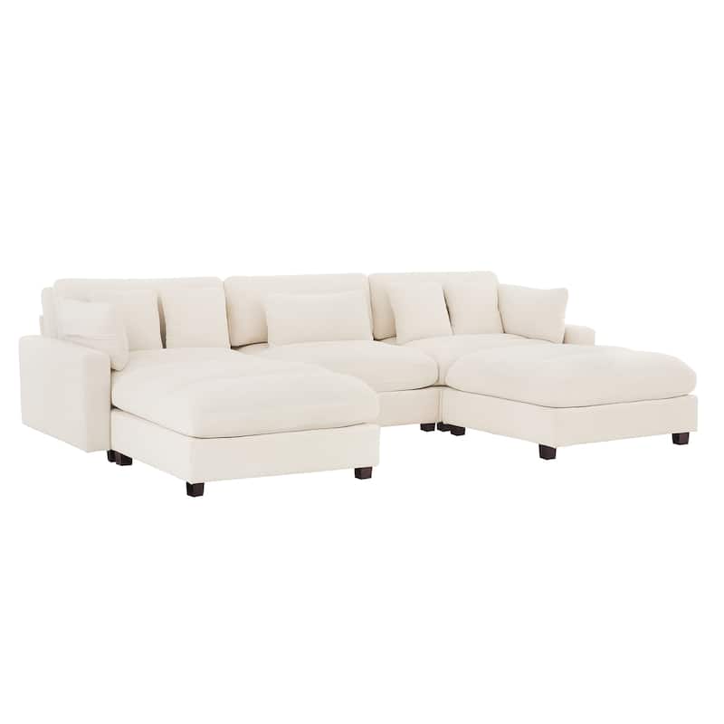 Extra-Large Modern Chenille Sofa Set (128.4 Inches With Pillow Stools) - 128.4"W X 44.1"D X 33.9"H