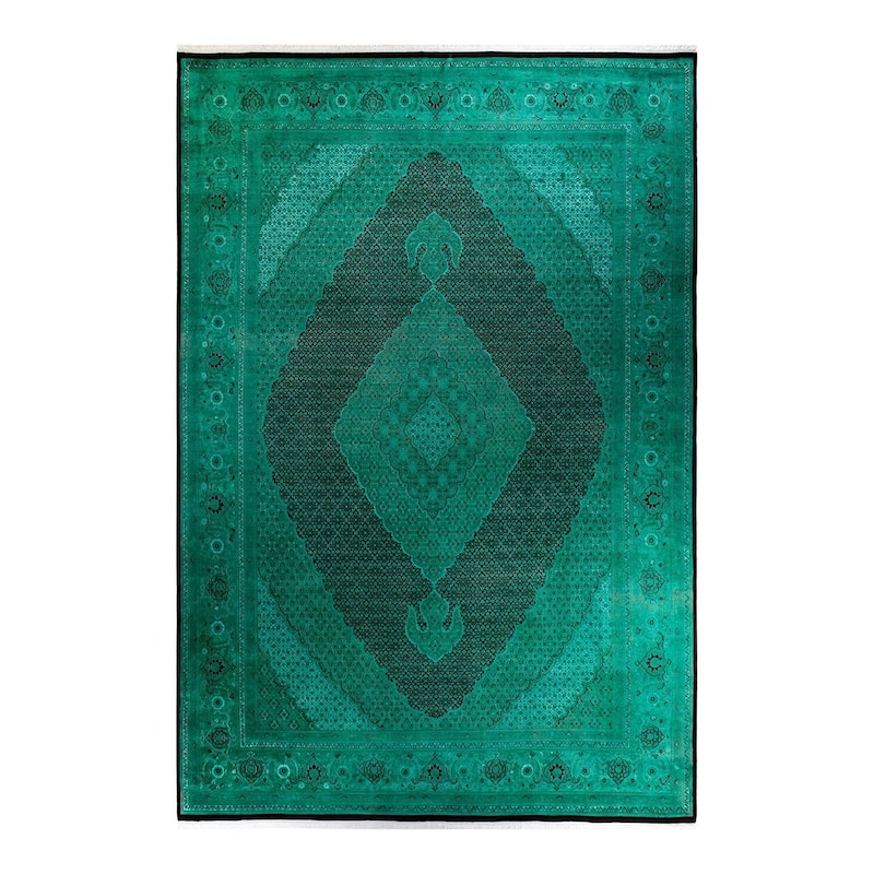 Overton Hand Knotted Wool Vintage Inspired Modern Contemporary Overdyed Green Area Rug - 9' 10" x 14' 8"