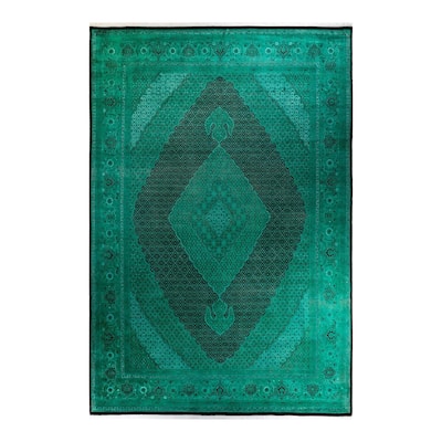Overton Hand Knotted Wool Vintage Inspired Modern Contemporary Overdyed Green Area Rug - 9' 10" x 14' 8"