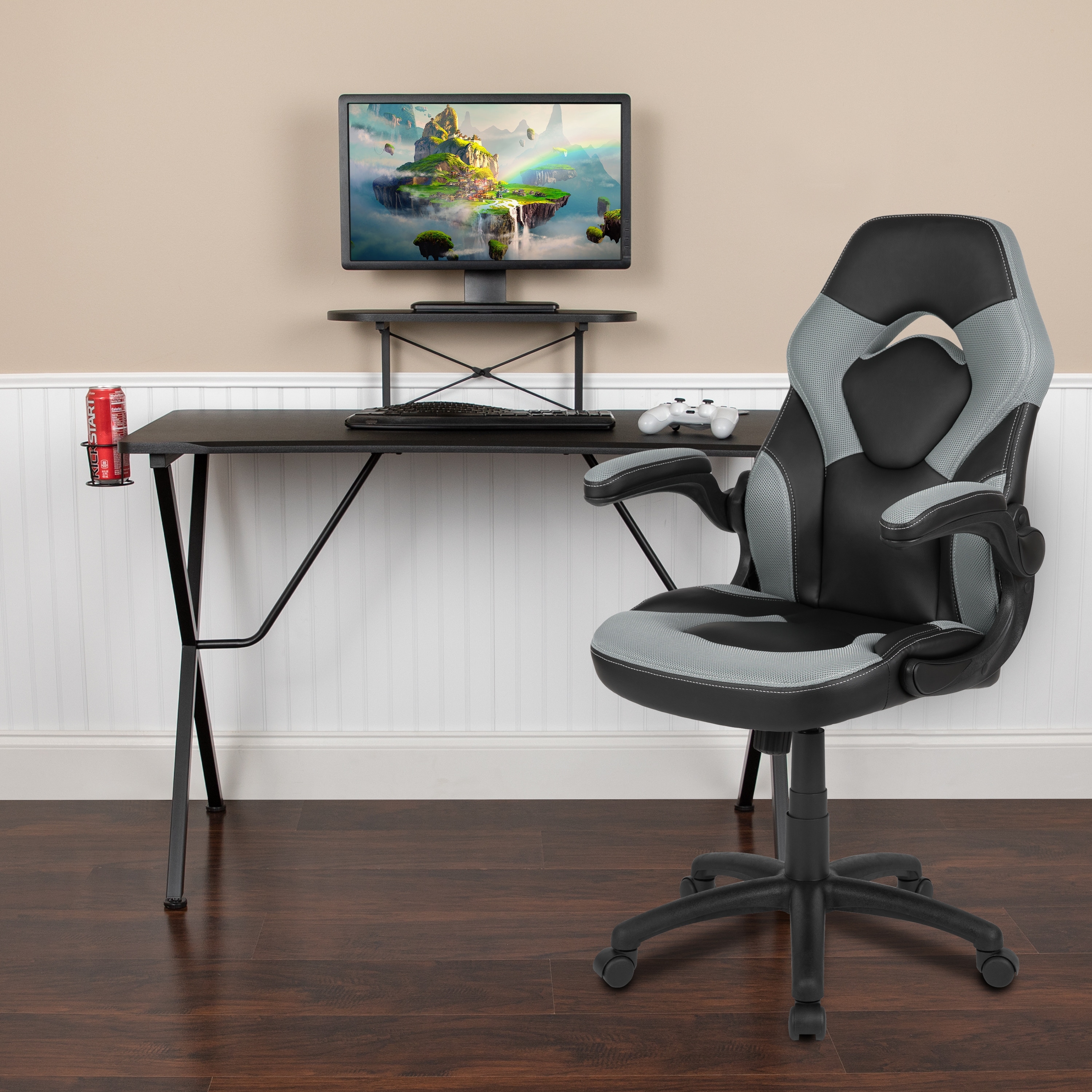 Gaming Desk & Chair Set with Cup Holder, Headphone Hook, and Monitor Stand