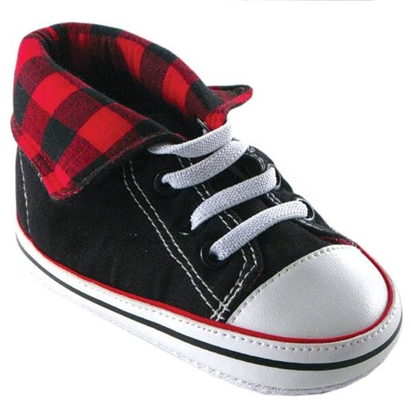 slide 1 of 1, Luvable Friends Baby Boy Crib Shoes, Red Hi Top 0-6 Months - Red Hi Top