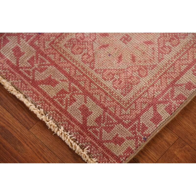 Hand Knotted Oriental 100% Wool Carpet Transitional Tribal Pink Anatolian Area Rug - 1' 4'' X 1' 2''
