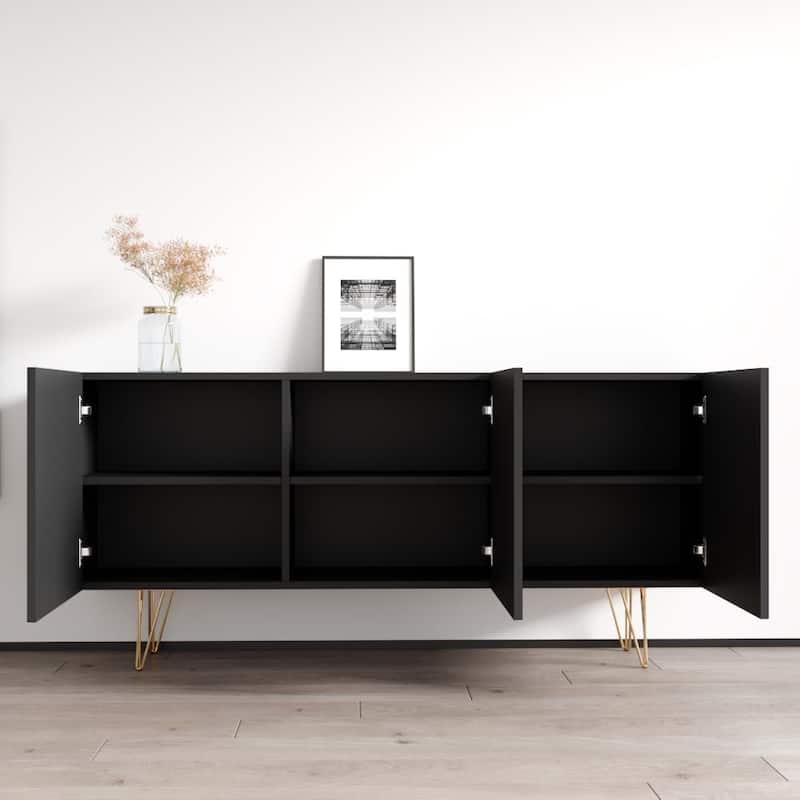 Meble Furniture Giza 3D 63" Sideboard with Matte Body and High Gloss Fronts with Metal Legs 63W x 14D x 29H