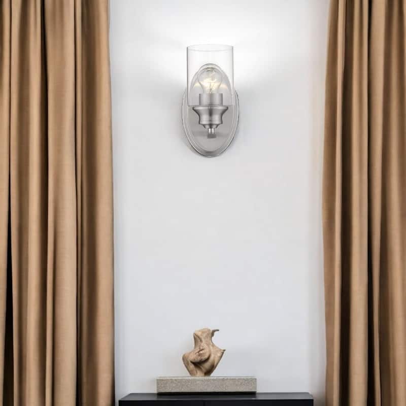 Modern Wall Sconce 1 Light with Clear Glass Shade and Steel Fixture Damp Rated Reversible Mounting - 9.25" H x 5" W x 5.75" D