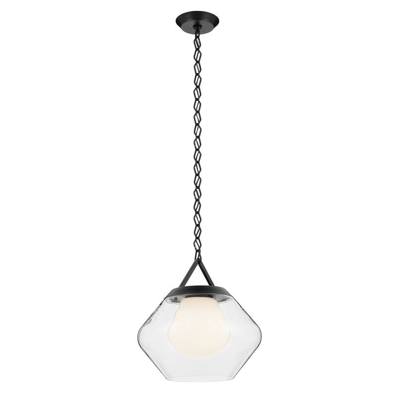 Kichler Lighting Nella 16 Inch 1 Light Pendant with Clear Outer Glass with Opal Interior Glass in Black - 12