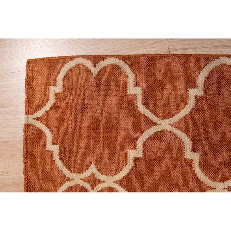 Handmade Polyester Orange Transitional Trellis Reversible Moroccan Outdoor Rug (7'9 x 9'9) - 7'9" x 9'9"