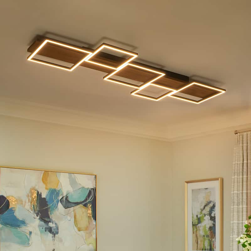 Integrated LED Rectangle Wood Semi Flush Mount Ceiling Light for Hallway Foyer - 5-light 47.2"