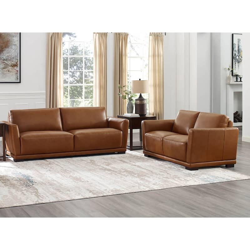 Hydeline Mary Top Grain Leather Sofa and Loveseat Set with Memory Foam and Springs