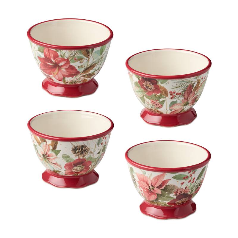 Certifed International Winter Blooms Set of 4 Ice Cream/Dessert Bowls 5.25" x 3" Assorted Designs - 5.25 L x 5.25 W x 3.625 H