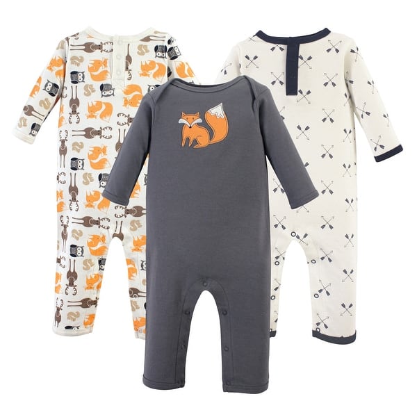 slide 1 of 1, Hudson Baby Infant Boy Cotton Coveralls 3pk, Forest 0 - 3 Months - Grey