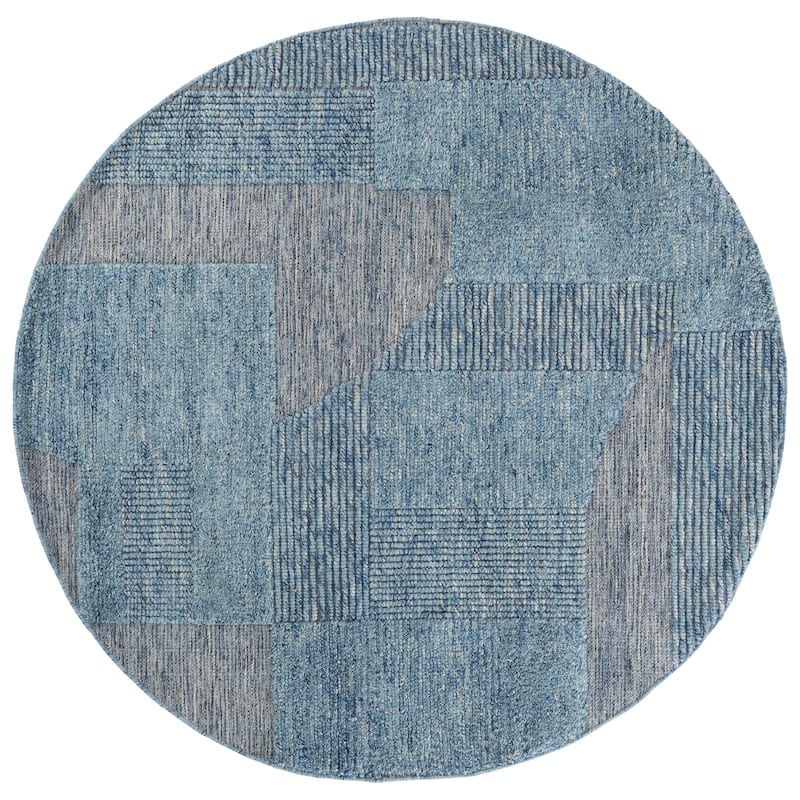 SAFAVIEH Handmade Natura Malakeh Wool Rug - 6' Round - Blue/Grey