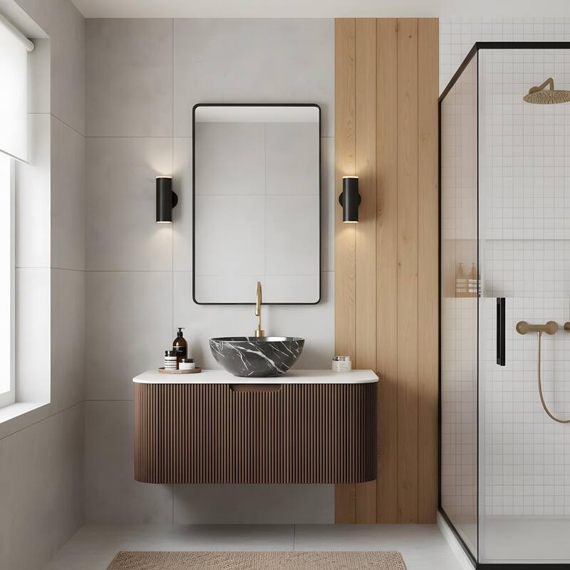 Wall Mounted Bathroom Vanity with Black Bowl Ceramic Basin