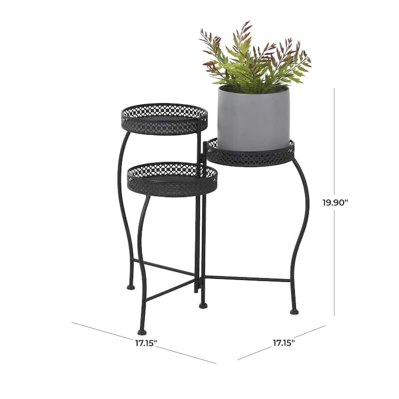 Metal Curved Folding 3 Tier Indoor Outdoor Plantstand with Floral and Scroll Patterns - Gold, Black, Silver - Roche River Decor
