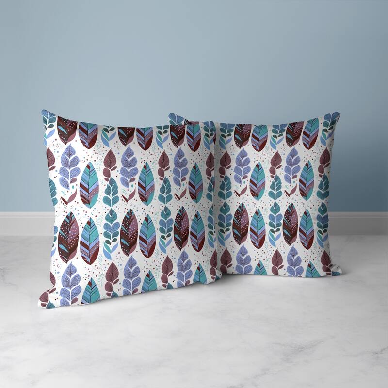 Tribal Leafy Treasures Faux Suede Reversible Throw Pillow Brown and Teal