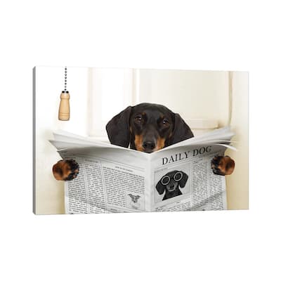 iCanvas "Dog On Toilet Seat Reading Newspaper III" by damedeeso Canvas Print