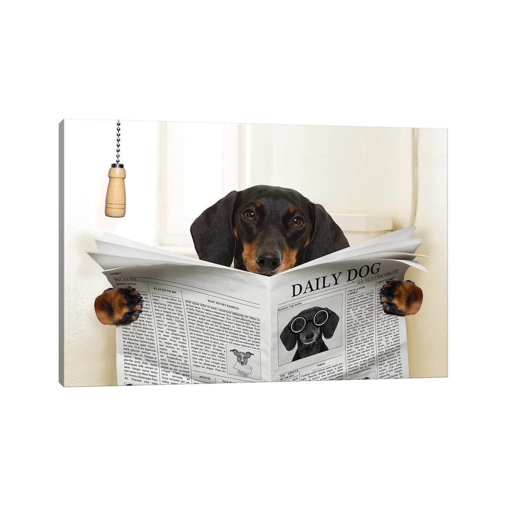 iCanvas "Dog On Toilet Seat Reading Newspaper III" by damedeeso Canvas Print