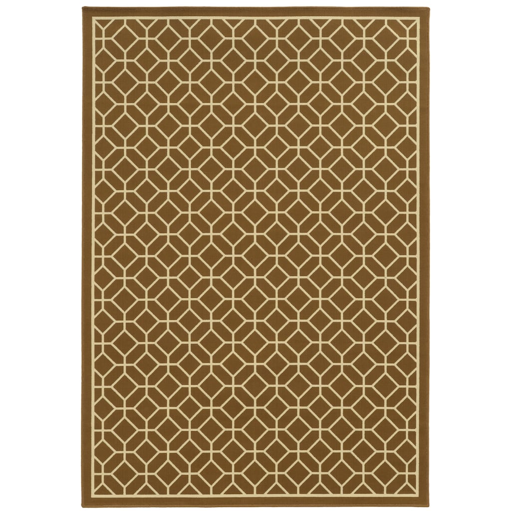 Providence Brown Ivory Geometric Outdoor Casual Area Rug
