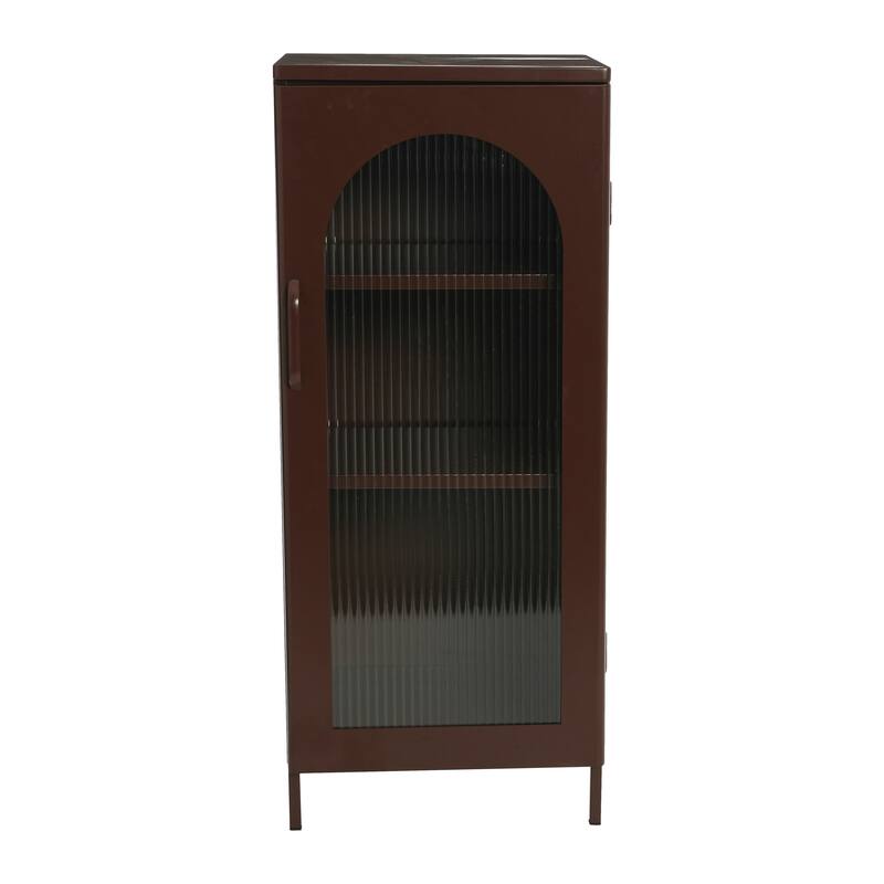 Solstice Metal Accent Cabinet with 2 Adjustable Storage Shelves and Arched Glass Door