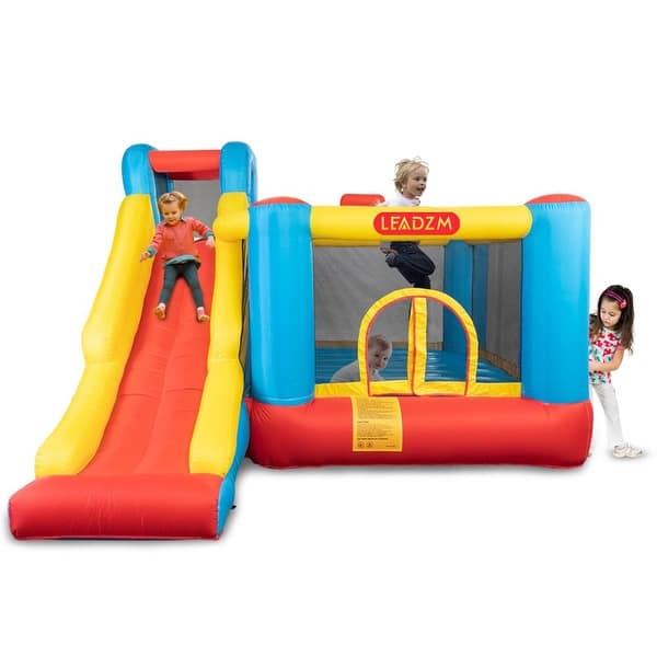 slide 2 of 11, Leadzm Kids Inflatable Bounce House Safety Jumper Slide with 450W Blower
