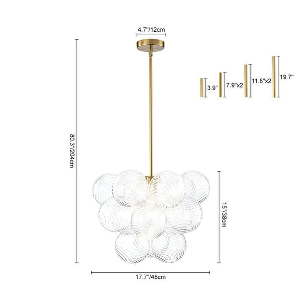 dimension image slide 1 of 4, Glam Single-light Dining Room Glass Globe Bubble Chandelier - 17.7 in