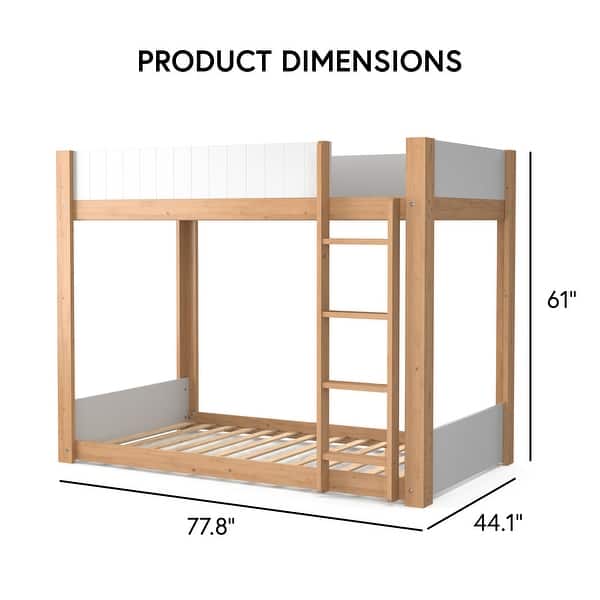 Furniture of America Oryas White and Natural Solid Wood Twin over Twin Low Profile Bunk Bed