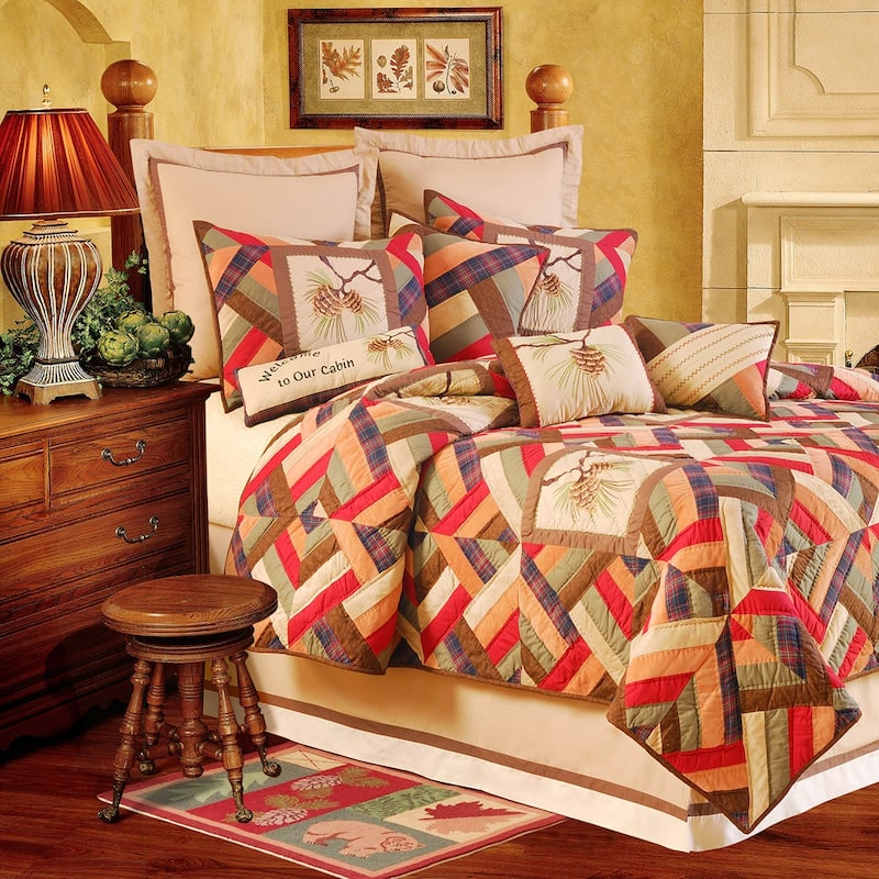 Wilderness Rustic Lodge Theme Cotton Quilt - Brown - Twin