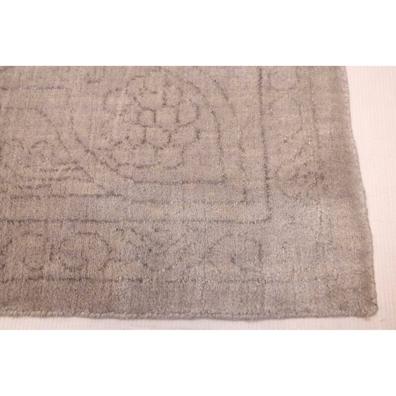 ECARPETGALLERY Hand Loomed Elysian Light Grey Viscose, Wool Rug - 7'11 x 11'1
