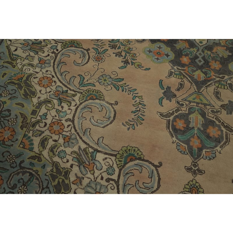 Hand Knotted Oriental 100% Wool Carpet Traditional Floral Beige & Ivories Tabriz Area Rug - 12' 9'' X 9' 8''