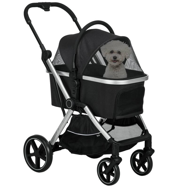 PawHut 2 in 1 Pet Stroller for Small Dogs and Cats, Folding Dog Stroller with Storage Basket, Removable Carriage - Assembly Required