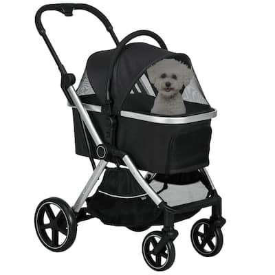PawHut 2 in 1 Pet Stroller for Small Dogs and Cats, Folding Dog Stroller with Storage Basket, Removable Carriage