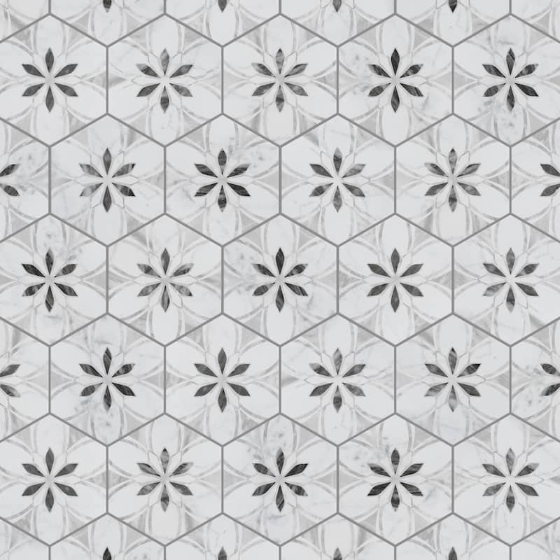 Merola Tile Classico Bardiglio Hex Dahlia Light 7" x 8" Porcelain Floor and Wall Tile