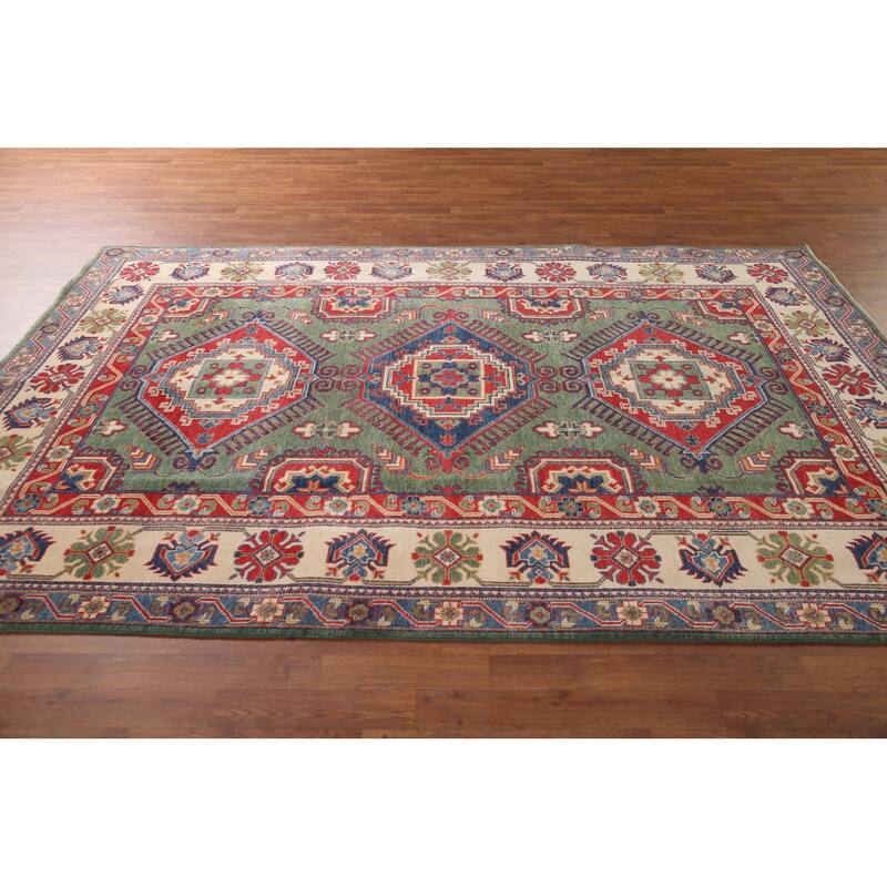 Green Kazak Area Rug Hand-Knotted Wool Carpet - 6'5" x 9'8"