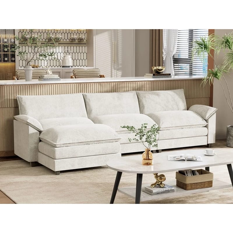 Furniwell 3-Seat Sectional Sofa with Ottoman Sectional Couch with Reversible Toffee Chair Convertible Sofa