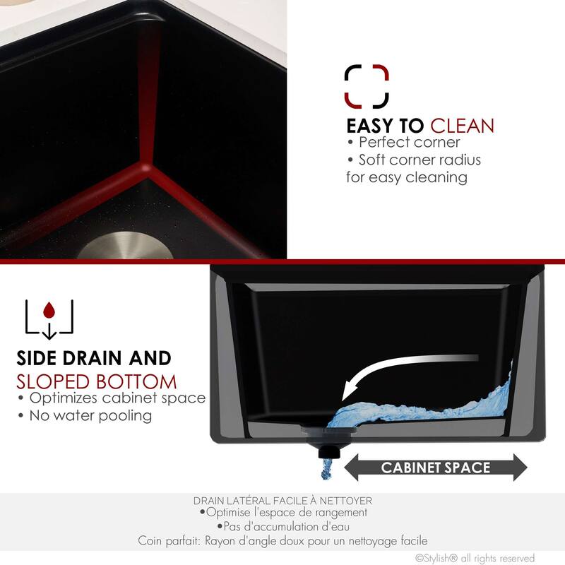 STYLISH Undermount 30" Workstation Single-Bowl Composite Granite Kitchen Sink - 30" x 21" x 10"