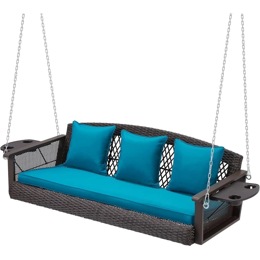 3-Seat Outdoor Porch Swing with Cushions, 900 LBS Capacity, Hanging Chains for Deck, Backyard, Lawn