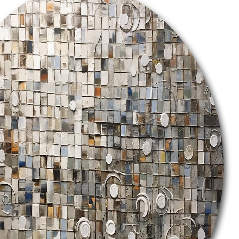 Designart "Brown And White Bohemian Medley" Boho Mosaic Metal Round Wall Art