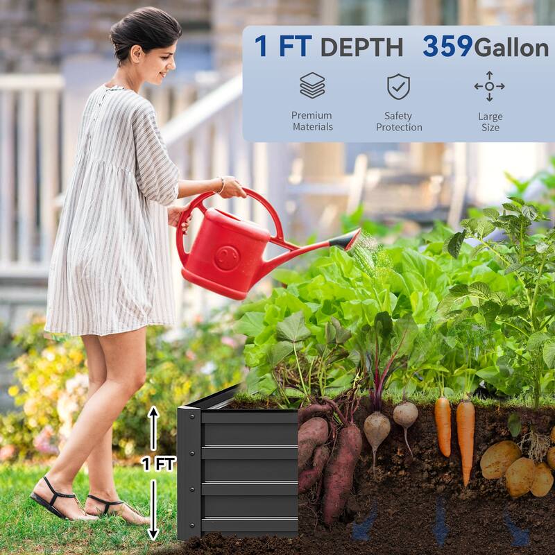 Moasis Outdoor Metal Raised Garden Bed with Gloves