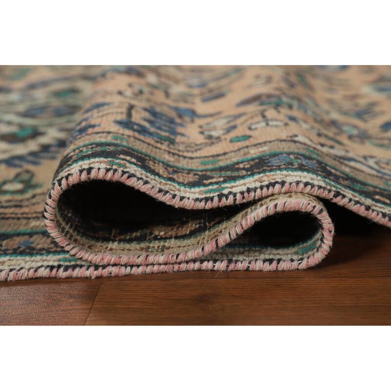 Hand Knotted Oriental 100% Wool Carpet Traditional Geometric Peach Hamedan Runner Rug - 10' 2'' X 3' 4''